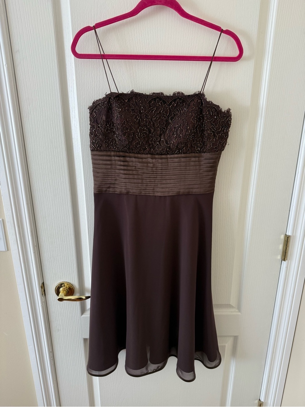 NO BRAND | Vintage elegant beaded strapless chocolate brown cocktail dress